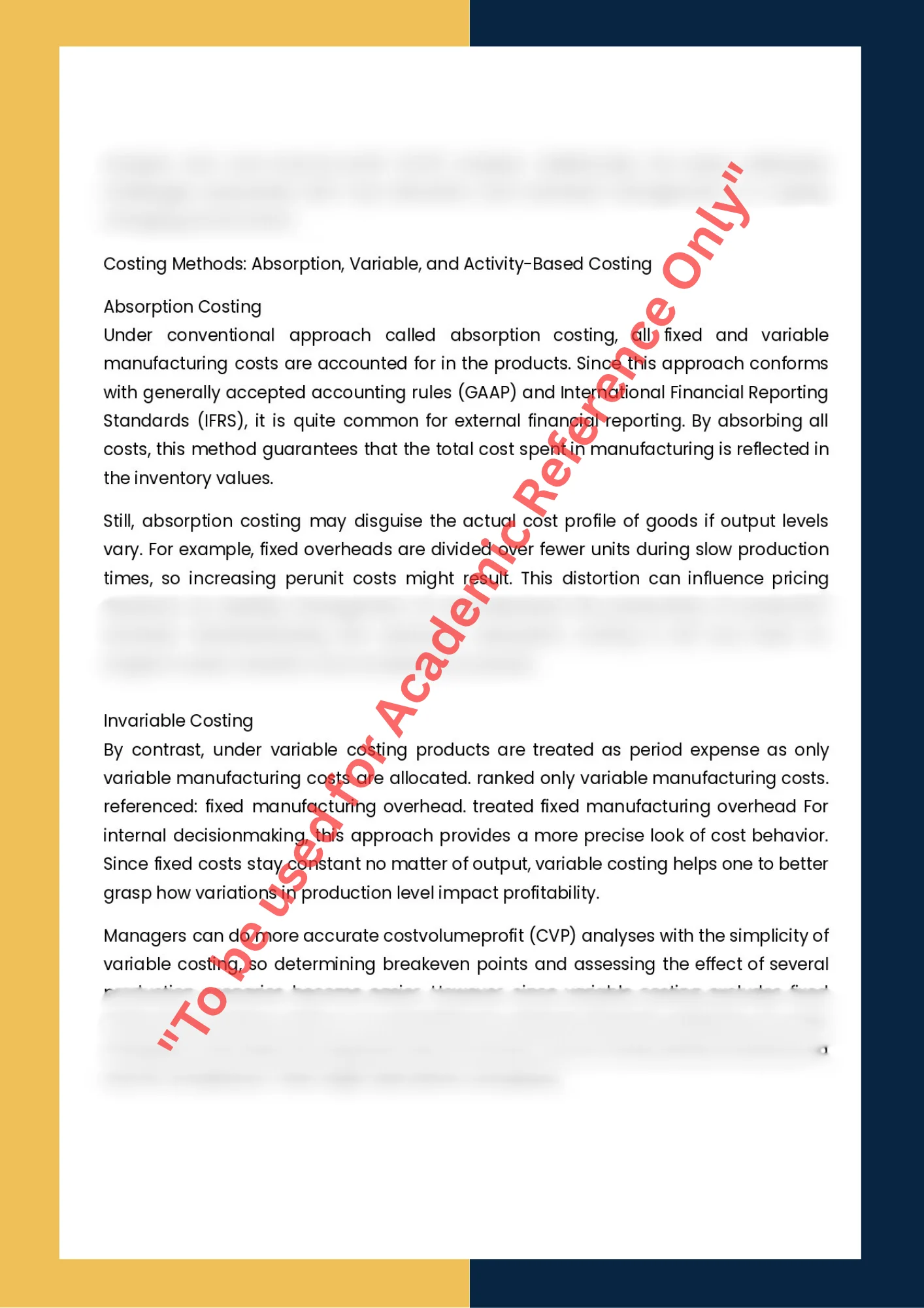 Assignment Sample Of Subject  ACCT 303- Cost Accounting 1